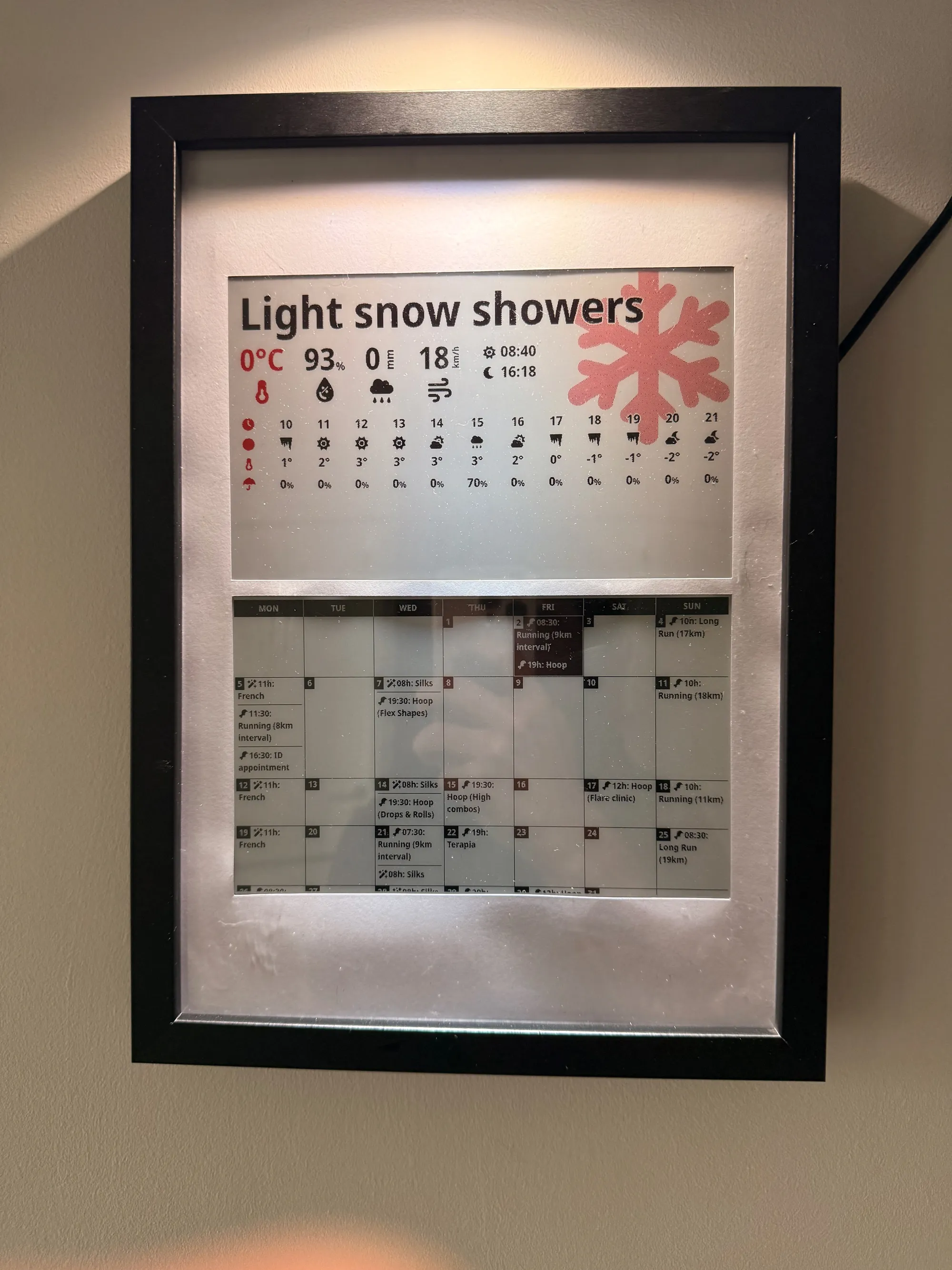 Ink Panels on the wall, showing a weather forecast and a calendar.